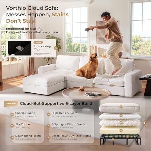 Image of Cloud Couch Sectional 113.2'' Oversized Modular Deep Seat Sofa L Shaped Comfy White Cloud Couch with Washable Cover for Living Room 3 Seater with 1 Ottoman