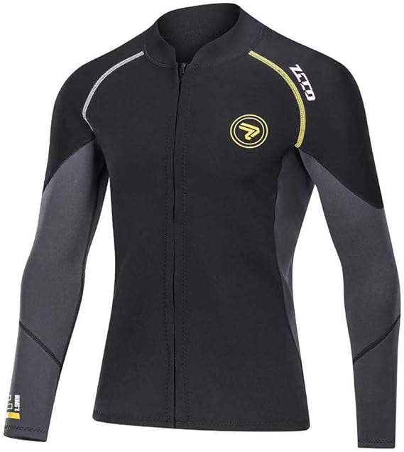 Swimming Top For Men Owntop Mens Wetsuit Jacket - 2mm Neoprene Wetsuit Tops Long Sleeve Front Zip For Diving Surf Snorkeling Swimming Men Black 3XL Youth Wetsuit