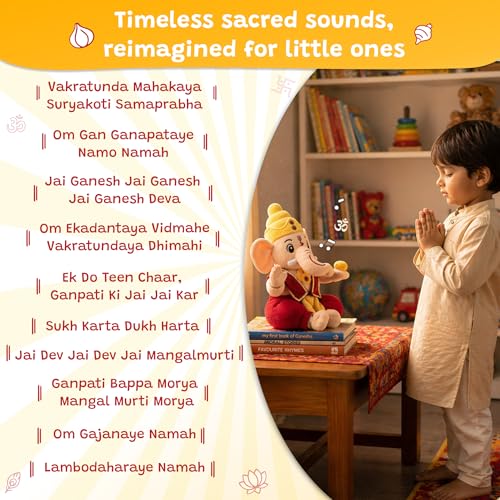 Image of WonderBuddy Divine Mantra Chanting Baby Ganesha with 10 Preloaded Mantras & Aartis, Musical Soft Plush Toy, Best Gift for Infants, Toddlers & Kids (Medium - 28 Cm)