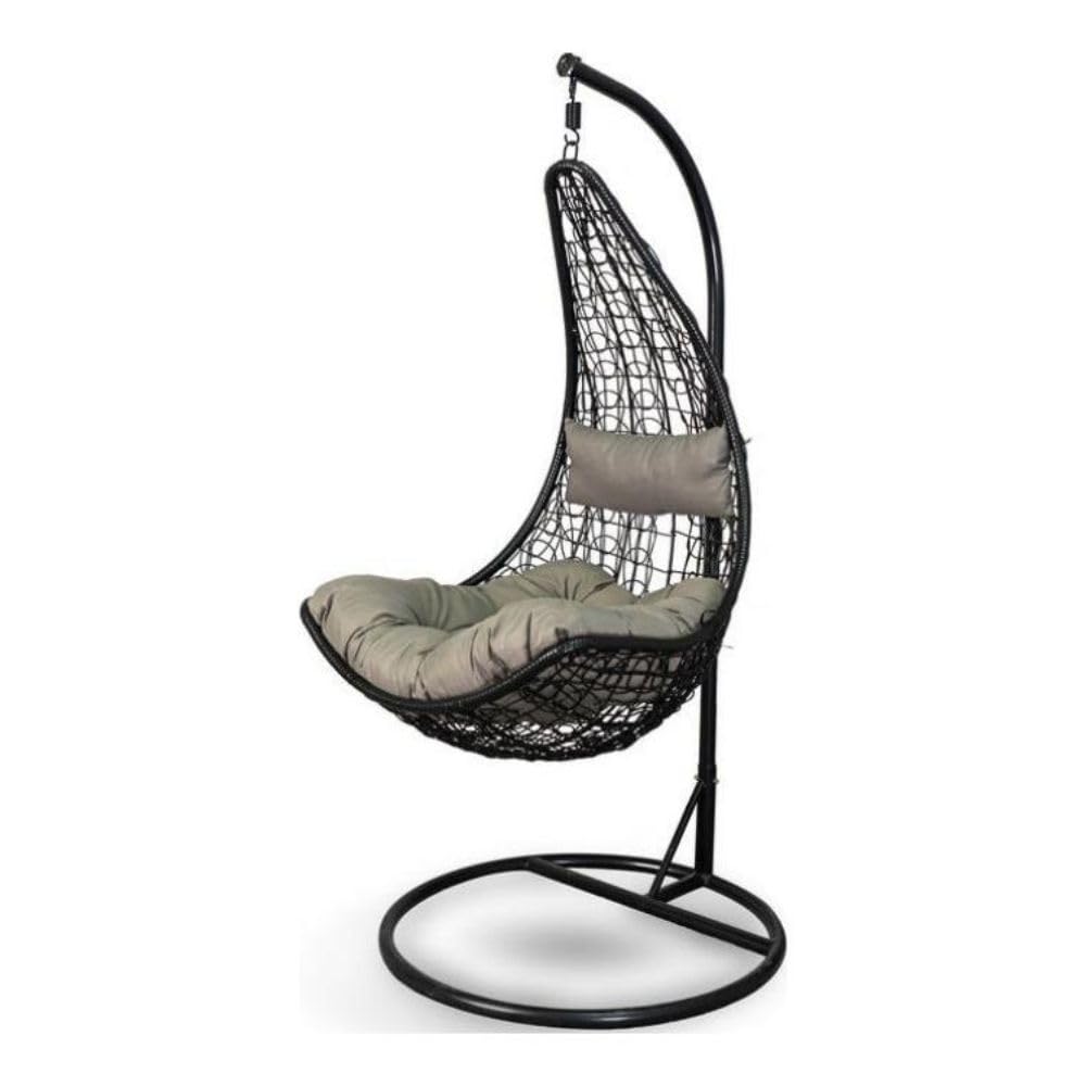 Cesta Colgante XN-2005 - Silla Colgante con Soporte, Cojín |Columpio Colgante para Interior y Exterior | Estructura Metálica (Gris)