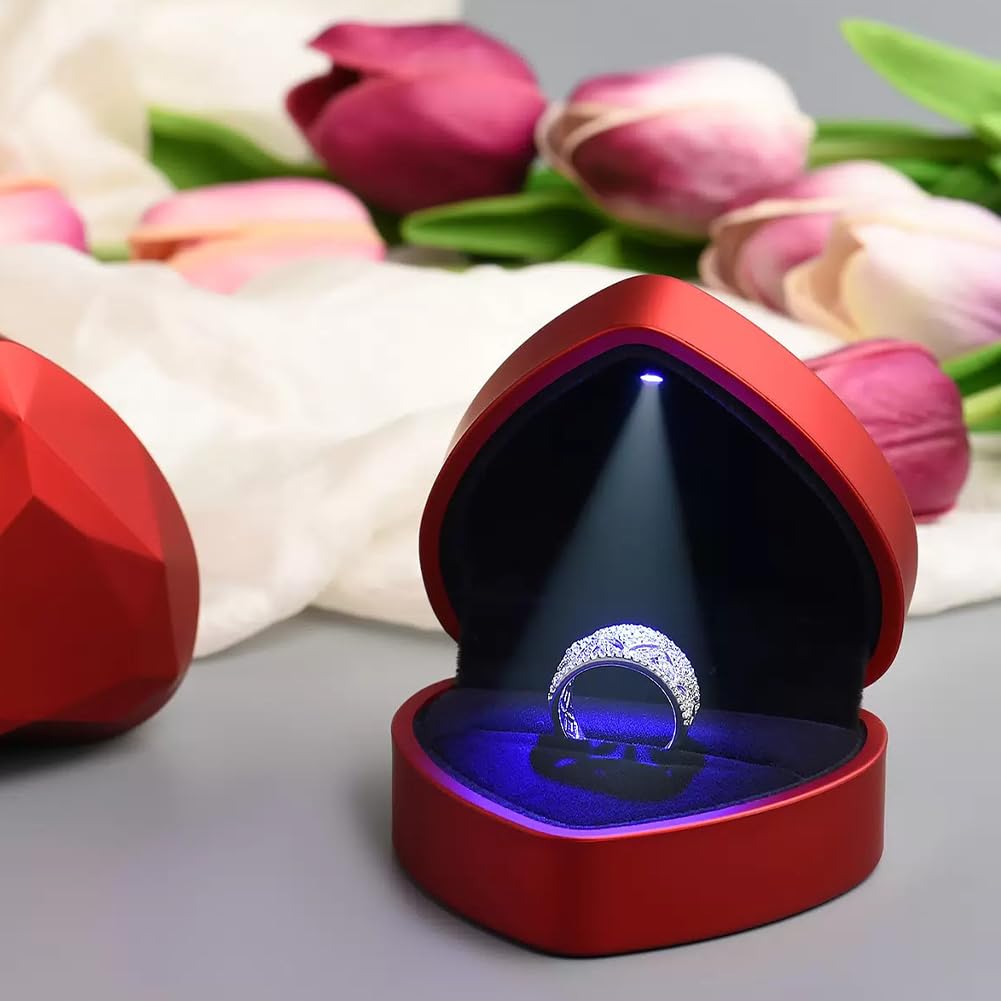 écrin Velours Noir Lumière LED DELALO Boîte à Bague LED Velours Noir - Éclairage Pour Fiançailles Et Mariage Accessoire Mariage Romantique
