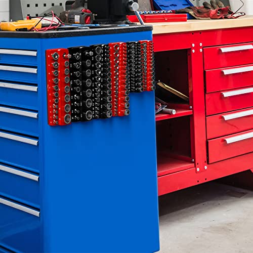 Image of Olsa Tools Magnetic Socket Organizer - 1 /4-Inch Drive SAE Socket Holder with Strong Magnets - Professional Tool Holder and Organizer - Stores up to 26 Sockets - Black - Part: 1542