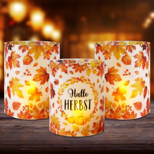 BOOMTOP Herbst Windlichter Set - 12 Teelichthalter Mit Herbstmotiven