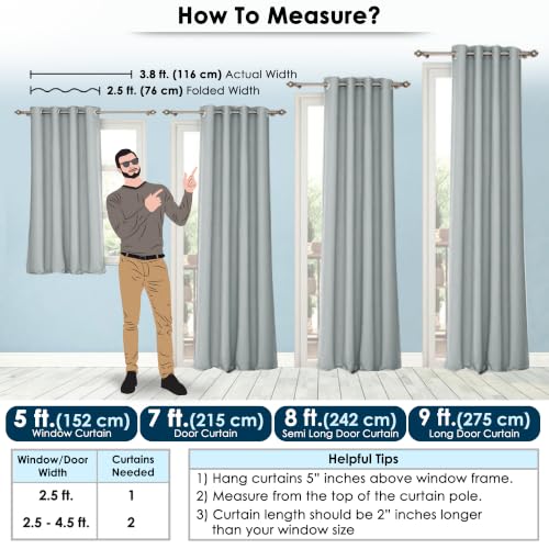 Image of 100% Light Block Curtains 5 Feet Window 2 Piece, Light Grey | Embossed Panels Room Darkening Mild Thermal Insulated & Noise Reducing Curtains (Light Grey, 60 Inch)