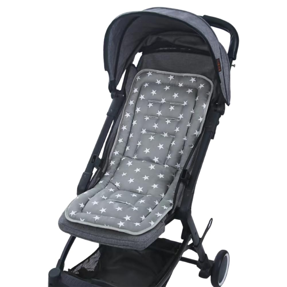 Universal Pram Seat Liner Cotton Baby Stroller Seat Pad Pushchair Insert Pad Warm Infant Carriage Cushion Pad Breathable Buggy Cushion Mattress Reversible Washable for Pushchair Pram Buggy Stroller