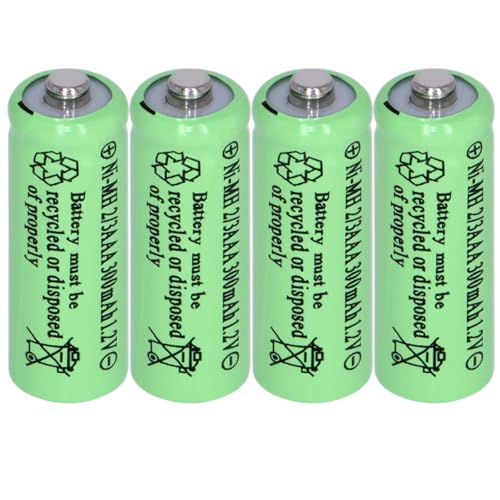 Yibatopow 4 Packs Ni-MH 2/3AAA 1.2v 300 mah Rechargeable Batteries Button Top 3 A Battery for Solar Lights,Outdoor Solar Garden Art Light Battery(They are not AAA Size Batteries)