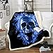 Plaide Canapés Adultes Enfants Crâne de Flamme Bleue Couverture en Flanelle - Douce et Confortable Plaid Jeté Canapé, Couverture pour La Décoration Canapé Lit ou Salon, 150x200 cm