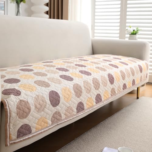 Image of HOKIPO 'HomeHues Series' Printed Quilted Sofa Cover Mat for 3 Seater Sofa, Brown Polka Dot (IN-809-D4*1)