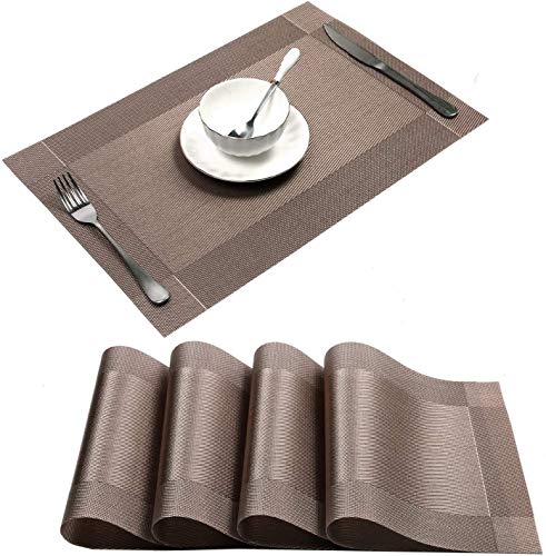 MARZIX Placemats Washable Easy to Clean Table Mats for Kitchen Table Heat-resistand Woven Vinyl PVC Placemat 12×18 inches (12)