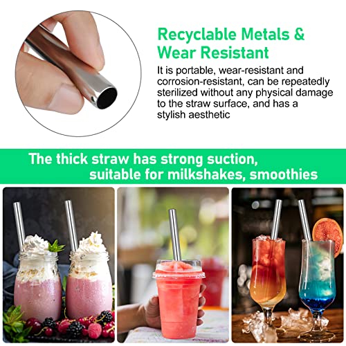 HXC 4St Bubble Tea Strohhalme Metall Strohhalm [Extra Breit ] 12mm Strohalme Wiederverwendbare für Boba Tea， Strohhalme Edelstahl mit Reinigungsbürsten und Tragetasche Für Smoothie,Saft,Bubble Tea