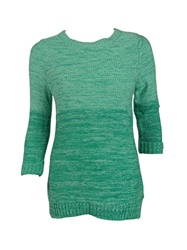 NY Collection Womens Rowna Green 3/4 Sleeve Ombre Crew Neck Sweater S