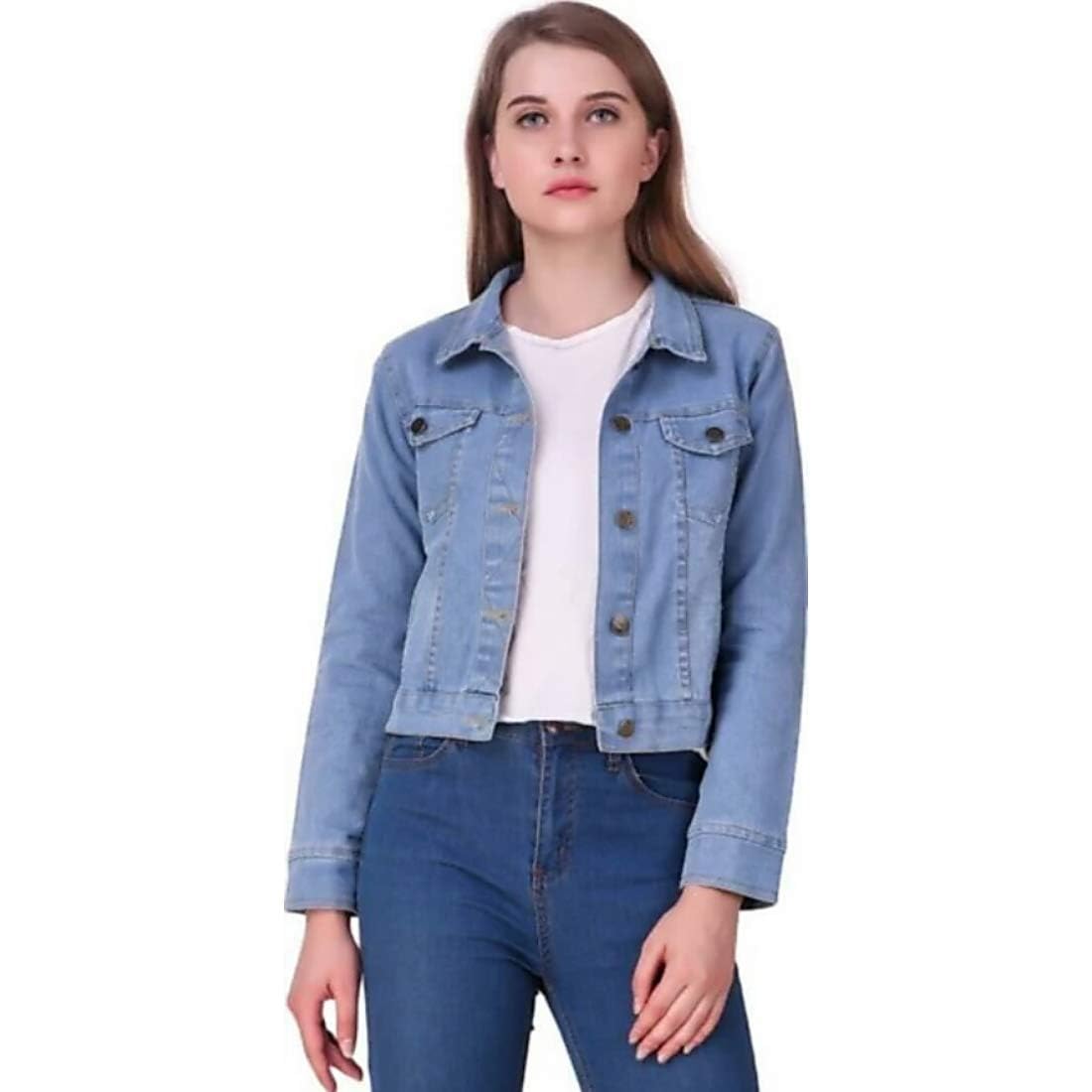 Women's Cotton Denim Jacket Full Sleeves Comfort Fit Collar Jacket Regular Wear For GIls and Women-picture-33