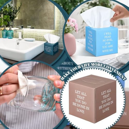 Image of Fourluoo 12 Pack Bible Verse Facial Cube Tissues Boxes 600 Sheets 3 Ply | Christian Scripture on Boxes, Square Face Tissues Cube Fits Car Holders, Soft Facial Tissues Bedroom Supply Thanksgiving Gift
