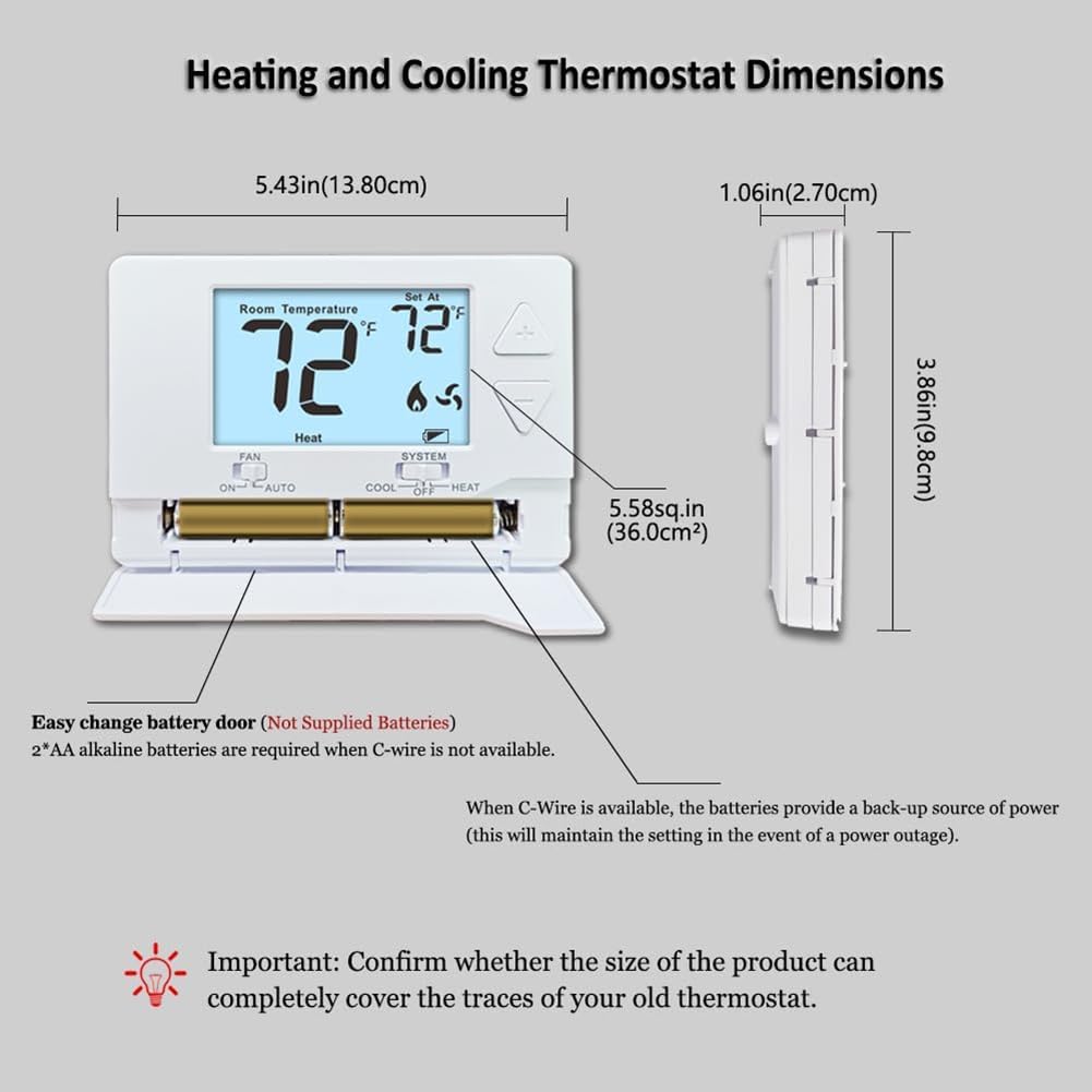 Termostato Inteligente Termostato para el Hogar No Programable Sistemas de una Etapa, 1/1 Frío, Fácil de Instalar, Retroiluminación