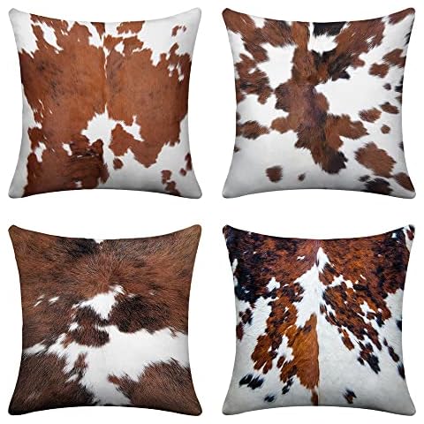 LHAIFA Cow Print Decorative Throw Pillow Covers Cowhide Accent Printing Couch Pillows for Living Room 18x18 Set of 4 Decorative Pillows for Couch Bed Living Room Sofa Outdoor Car Pillow Covers Cover