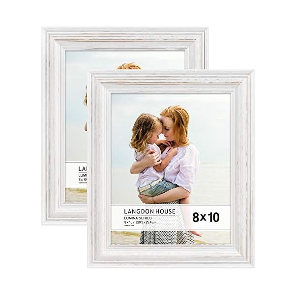 Langdon House 10 x 8 Echtholz-Bilderrahmen (2er-Pack, verwitterte weiß-goldene Akzente), weißer Holz-Fotorahmen 10 x 8…