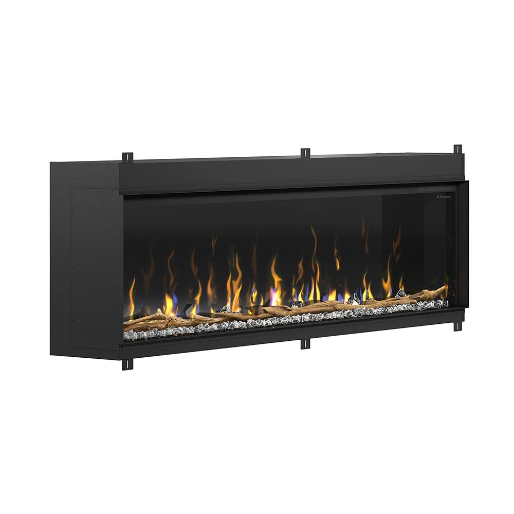 IgniteXL Bold - Chimenea eléctrica lineal moderna integrada de 74 pulgadas con múltiples opciones de pantalla, llamas multicolores, con cristales y juego de troncos de madera flotante, modelo: 7