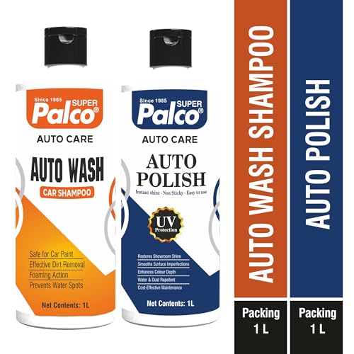 Image of PALCO Combo Auto Care 2 Products | Auto Wash Car Shampoo 1 Litre & Auto Polish 1 Litre | UV Protection Non-Sticky Finish Instant Shine Cleaning & Polishing Kit