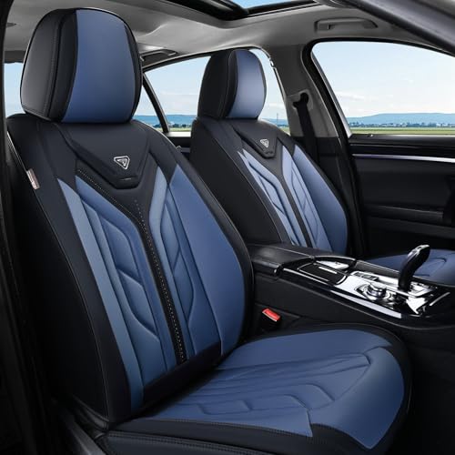 Image of Coverado Seat Covers, Car Seat Covers Front Seats, Leather Seat Covers for Cars, Automotive Seat Covers Car Seat Protector Car Seat Cushion Universal Fit for Most Sedans SUV Pick-up Truck(Black&Blue)