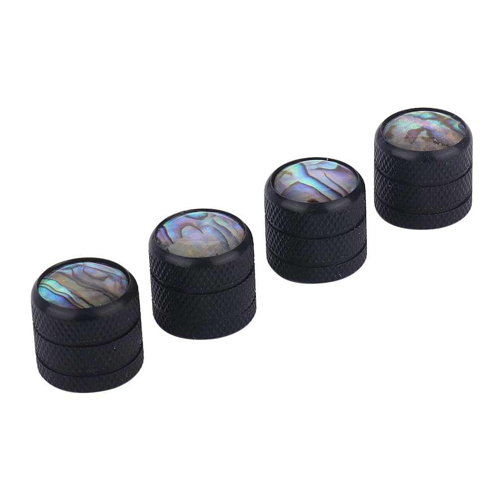 XIYANGJUAN 4pcs Metric Size Abalone Shell Black Guitar Knobs Metal 18-Splines Push-on Abalone Top Dome Knobs for Fender Tele Telecaster Guitar or Bass (Black)