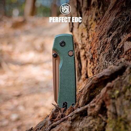 Image of Vosteed Raccoon2.0 EDC Pocket Knife - 3.25 inch 14C28N Copper Dune Blade, Modified Sheepsfoot - Top Liner Lock, Green Micarta Handle - Camping Surviving Knives - A2929