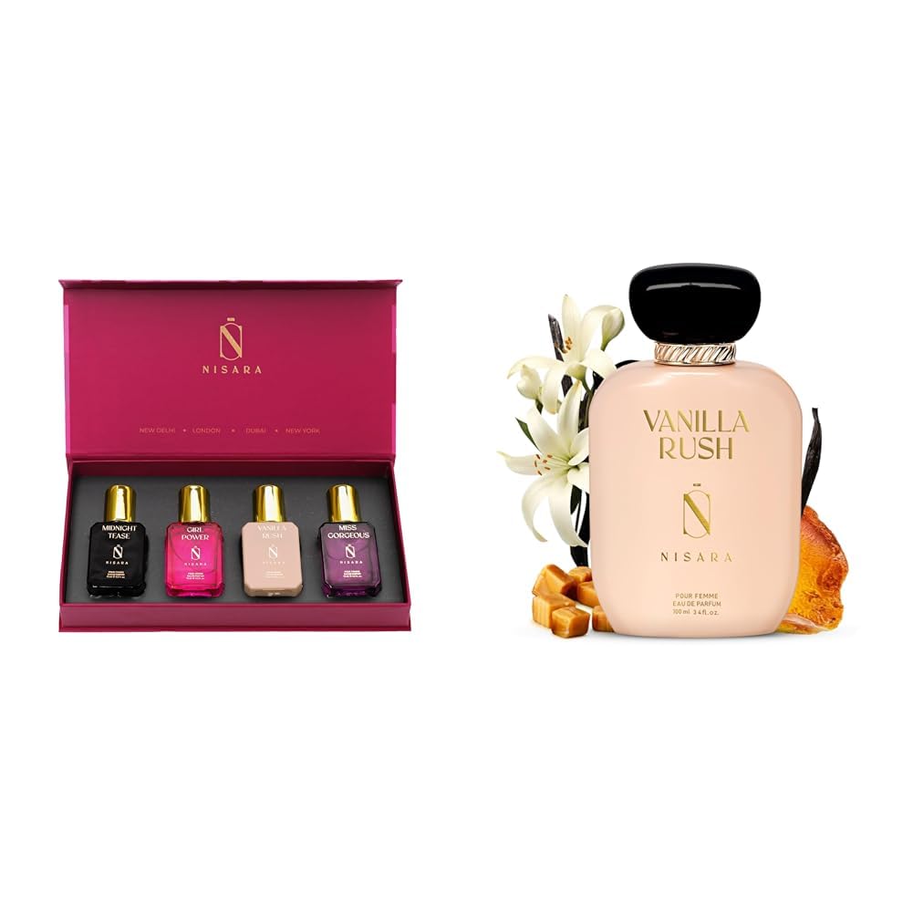 Nisara Vanilla Rush Perfume 100ml + Perfume Gift Set (4x15ml) for Women | Long Lasting Eau De Parfum Combo | Vanilla, Floral & Fruity Fragrance Collection | Premium EDP Gift Set for Her-image-40