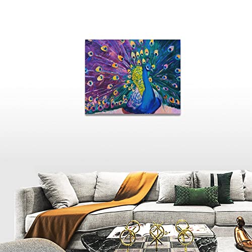 Purple Peacock Canvas Wall Art Proud Peacock Pictures Wall Decor Abstract Bird Painting Prints Framed Artwork Decor For Living Dining Room Bedroom Bathroom 12"X16" #TOP1