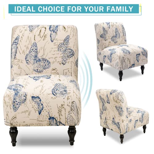 Iauddy Armless Accent Slipper Chair Cover Slipcover,Stretch Spandex Printed Removable Non-Slip Silp Cover For Accent Chair Without Arms For Living Dining Room(Beige/Butterfly) #TOP1