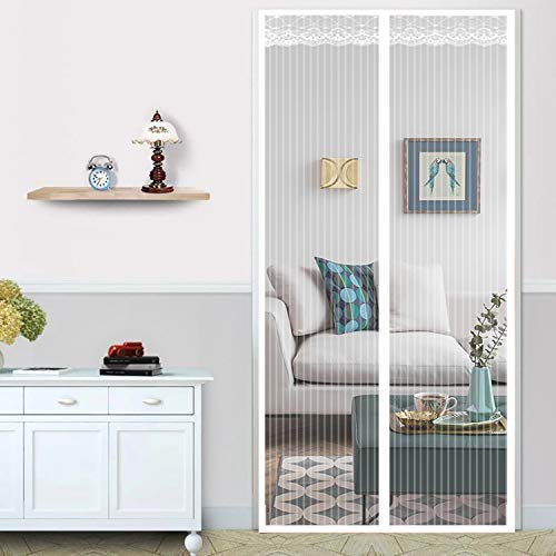 Preisvergleich Produktbild Fliegengitter balkontür, Magnetischer Fliegenvorhang Moskitonetz, Magnetische Adsorption, Faltbar, Auto Schließen Luft kann frei strömen, for Türen / Patio - Weiß 120x205cm(47x80inch)