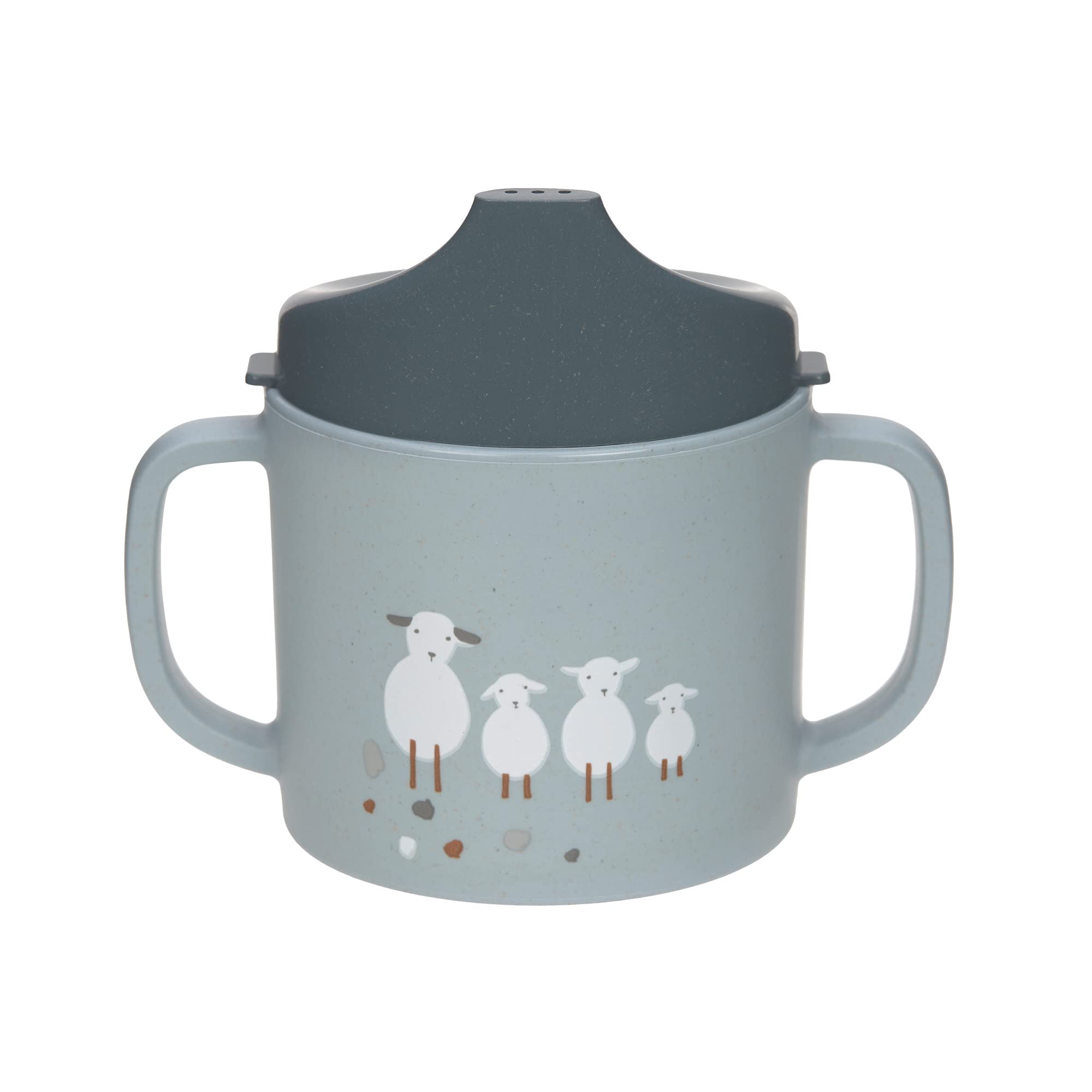 LÄSSIG Kinder Trinklernbecher mit Henkel und abnehmbarem Deckel 150 ml/Sippy Cup Tiny Farmer Sheep/Goose blue