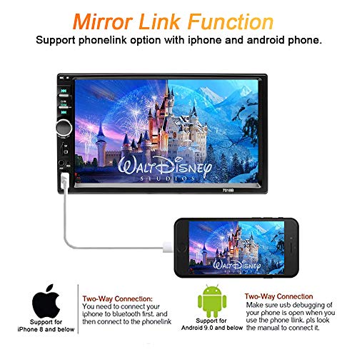 Aigoss Car Stereo Bluetooth 7\" Touch Screen 2 Din Car Radio MP5 Video Digital Player Wireless Remote Control Hands Free Multimedia with Rear View Camera, Support Mirror Link/TF/FM/AUX/USB