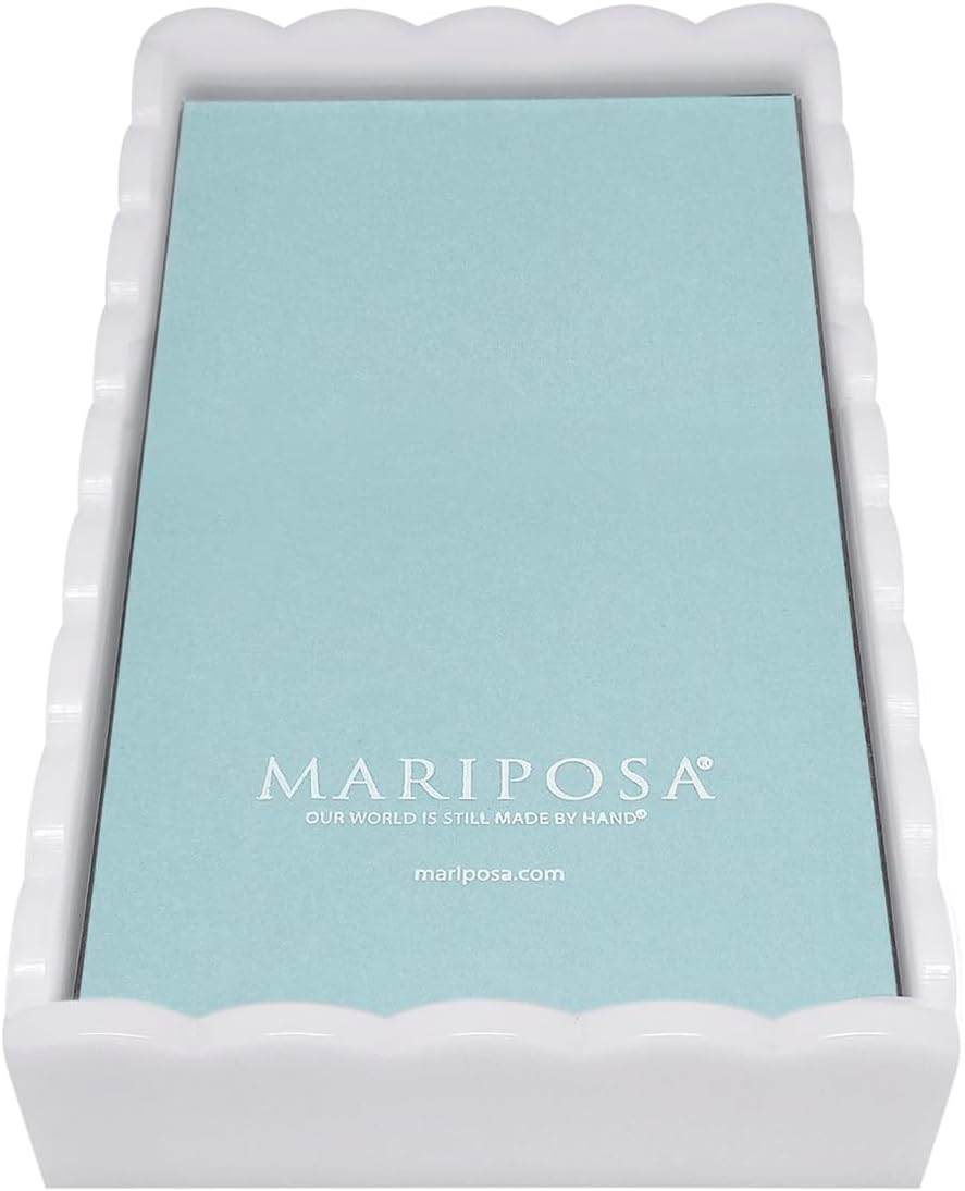 MARIPOSA White Scalloped Guest Towel Box with Insert| White | Brillante | Gifts | Napkin Box & Weight Set | Acrylic | Handmade in Mexico