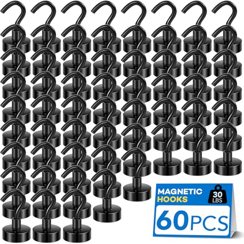 Image of LOVIMAG Magnetic Hooks, Cruise Essentials 2026, 60 Pack-30LBS | Heavy Duty Strong Magnet Hook for Cruise Cabin, Refrigerator Fridge, Ship, Classroom, Kitchen Grills, Black