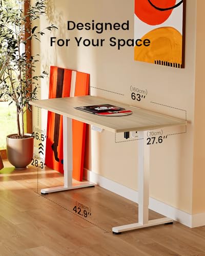 Image of ErGear Height Adjustable Electric Standing Desk, 63 x 28 Inches Sit Stand up Desk, Memory Computer Home Office Desk, Natural