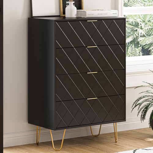Aobafuir 4 Drawer Dresser, Drawer Chest, Tall Storage Dresser Chest Cabinet Organizer Unit with Metal Legs, Small Dresser for Bedroom, Living Room, Closet, Hallway Black Diamond