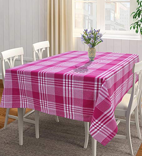 Image of AIRWILL 100% Cotton Checkered Pattern 4 Seater Square Table Cover Sized, 56x56 inches (Pink,White, Pack of 1)
