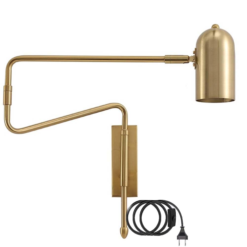 Retro Wandlampe Innen mit Schalter und Stecker Wandleuchte mit Kabel Verstellbare Lange Arm Wand Leselampe Gold Faltbar E27 Wandbeleuchtung mit Schwenkarm Nachttischlampe Drehbare,Gold