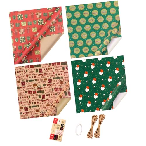 B Baosity クリスマス包装紙ロール ギフト包装紙 伝統的なプレゼント包装用品 感謝祭、お祝い用、20インチ x 28インチ, スタイルB 4枚