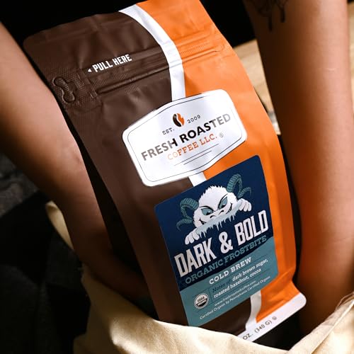Image of Fresh Roasted Coffee, Organic Dark & Bold Frostbite Cold Brew Whole Bean Coffee, Dark Roast, USDA Organic, Kosher, 12 oz