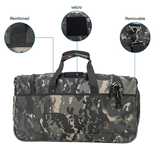 X&X Gym Bag With Shoe Compartment, Large Duffel Waterproof Fitnees Bag, Weekender Black Camo Molle System Workout Bag #TOP2