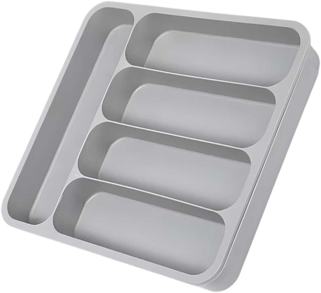 Expandable Silverware Organizer for Drawer, Gray Kitchen Cutlery Tray Dividers, Large Capacity Flatware and Utensil Holder for Household Drawer Storage
