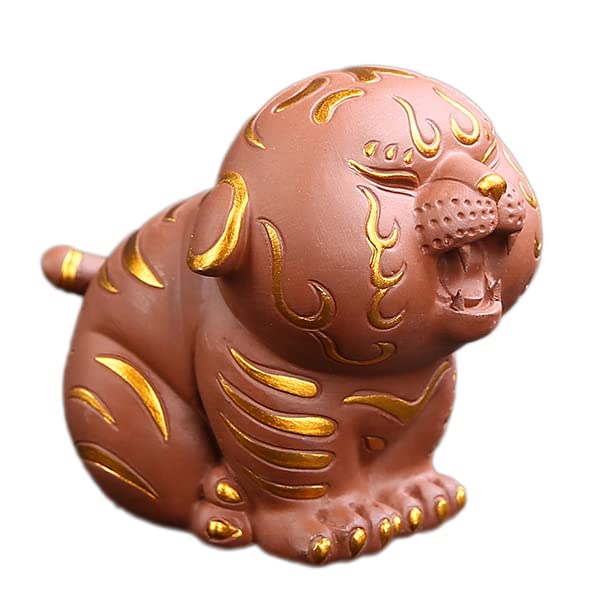 Hormsdar Chinese Purple Clay Tea Pet Tiger Cute Funny Tea Accessories Lazy Kung Fu Tea Sets for Tea Lovers Home Car Shelves Decor (Red)