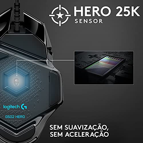Mouse Gamer Logitech G502 HERO com RGB LIGHTSYNC, Ajustes de Peso, 11 Botões Programáveis e Sensor H