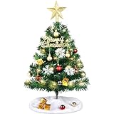 EverMerry 24 Inch Table Top Mini Christmas Tree Set, Christmas Table Decor with Warm-White LED Lights, Star Topper, Gift Boxes Ornaments & Hanging Ornaments, Small Christmas Tree with Lights