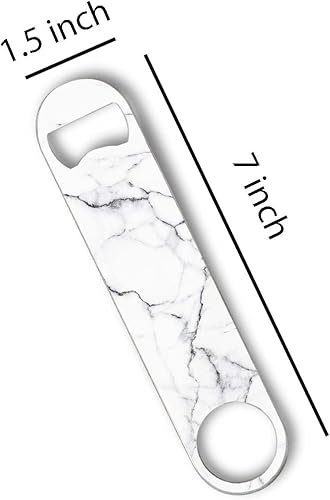 Miniatura 2 de Abrebotellas de acero inoxidable, abrebotellas plano, duradero, para el hogar, cocina, bar, restaurante, fiesta, 7 pulgadas (mármol blanco)