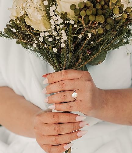Oval White Opal Ring for Women 925 Sterling Silver with CZ October Birthstone Engagement Wedding Ring Jewelry Size 5 to 133