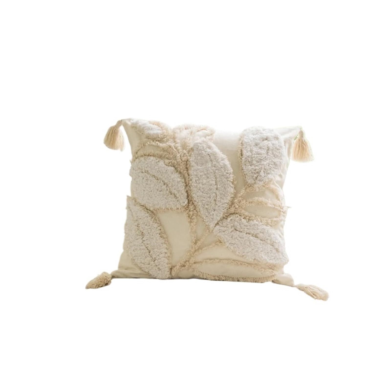 45x45cm Leaves Tufted Cushion Cover Home Decor Decorative Pillowcase Sofa Living Room Pillow(White-tassel)