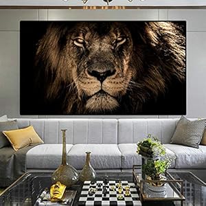 Yooyu Afrikaanse Grote Leeuwen Gezicht Canvas Schilderijen op de Muur Kunst Posters En Prints Dieren Leeuwen Art Pictures Voor Woonkamer 70x140cm Frameless