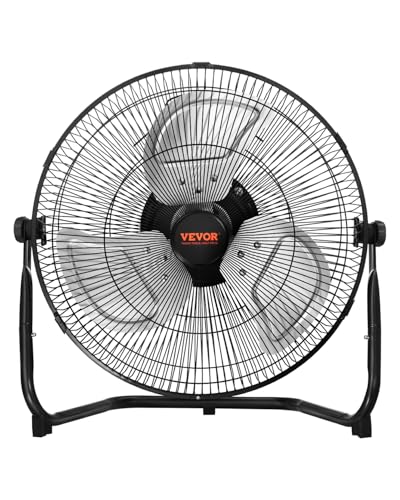 VEVOR Floor Fan, 3 Speeds High Velocity Heavy Duty 14 Inch Industrial Fan, 2560 CFM 360° Adjustable Tilt 19.69 ft/sec Airflow Large Metal Fan, for Home, Gym, Office, Garage, Commercial Shop & Bedroom