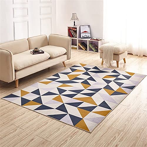 Tapis de salon géométrique gris jaune bleu 80x200cm antidérapant
